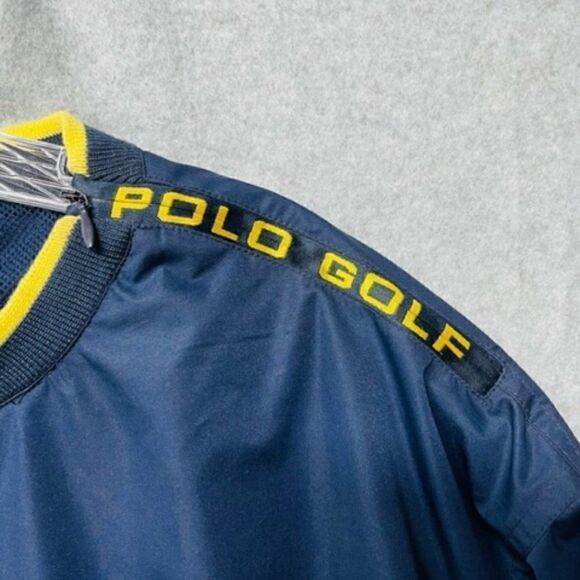VTG Ralph Lauren Polo Golf Windbreaker Pullover Shoulder Zip Blue Yellow Mens XL - Picture 4 of 7